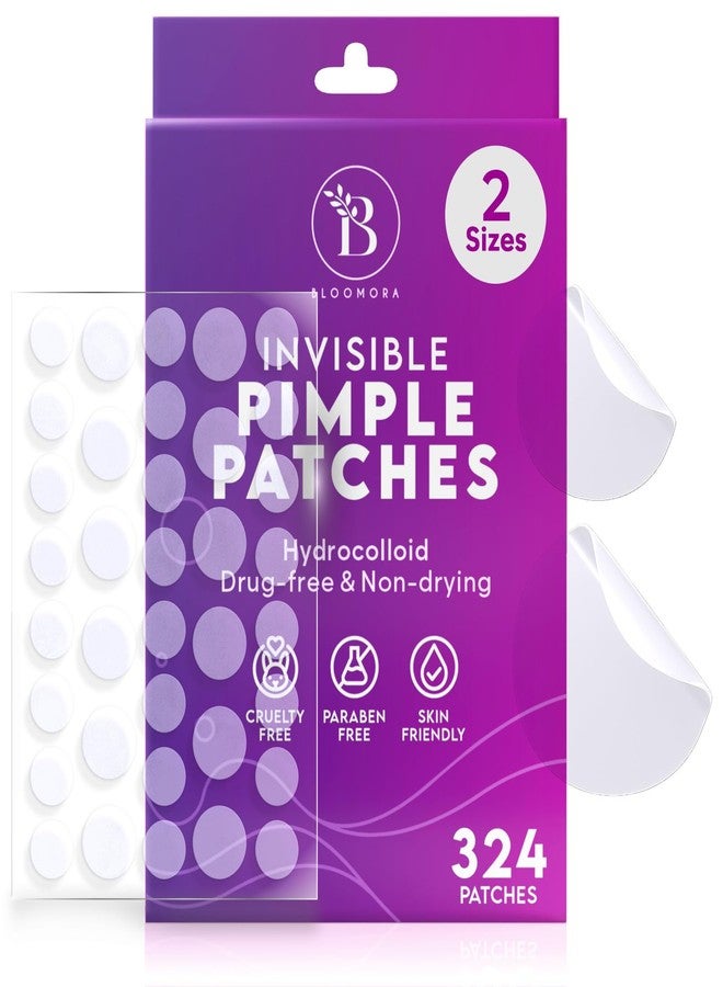 BLOOMORA Invisible Pimple Patches for Face (324 Count), Zit Patches for Spot Cover, Hydrocolloid Covers Pimples, Clear (2 Sizes - S/L) - Image 1